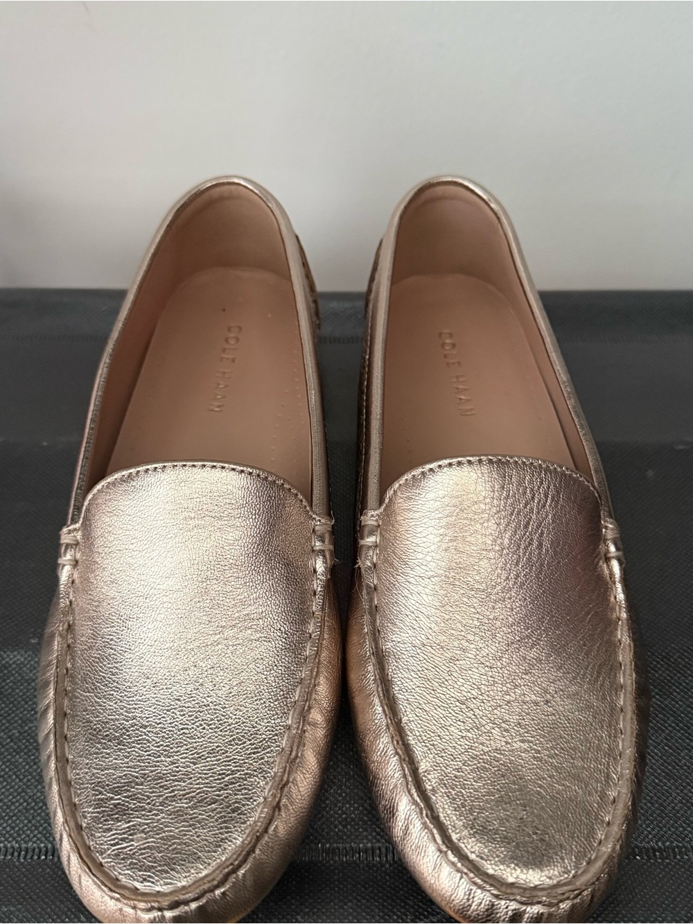 Cole Haan Metallic Rose Gold Leather Loafers